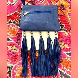 Blue Faux Leather Tassel Cross Body Purse